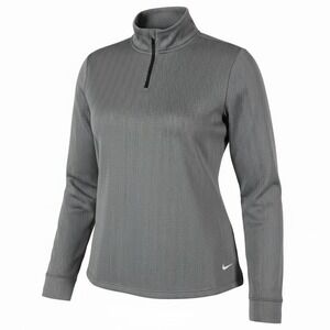 Nike Women's One Therma-FIT Long-Sleeve 1/4 Zip Top Black Smoke Gray Size XL